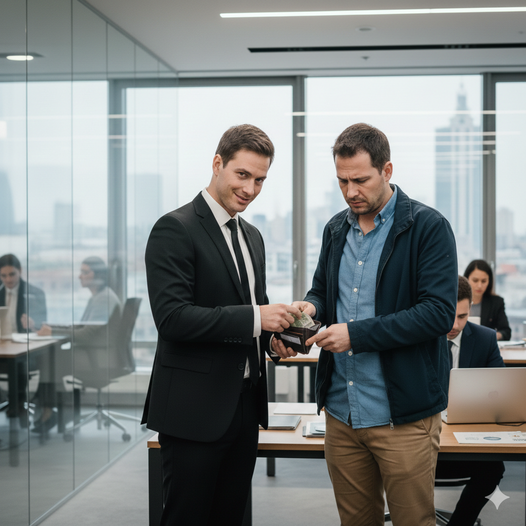 un homme prend l'argent de l'autre